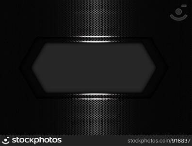 Abstract dark grey banner blank space overlap on silver hexagon mesh pattern design modern luxury futuristic background vector illustration.