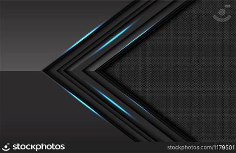 Abstract dark grey blue light metallic arrow direction with circle mesh pattern blank space design modern luxury futuristic technology background vector illustration.