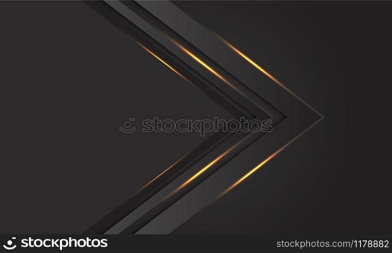 Abstract dark grey gold light arrow direction with blank space design modern luxury futuristic background vector illustration.