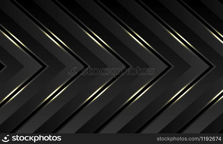 Abstract dark grey gold light arrow pattern direction design modern luxury futuristic background vector illustration.