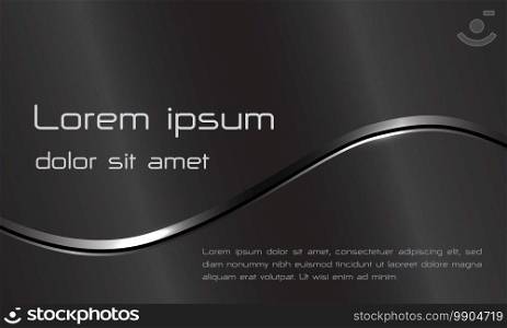 Abstract dark grey metallic silver black line curve with text design modern luxury name card vector illustration.
