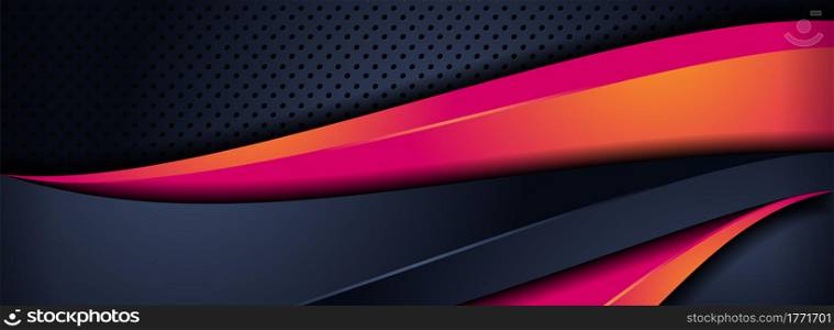 Abstract Dark Navy Background Combined with Dynamic Modern Orange Shape and Lines. Graphic Design Element.
