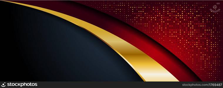 Abstract Dark Navy Background with Golden and Red Shape Combination. Graphic Design Element.