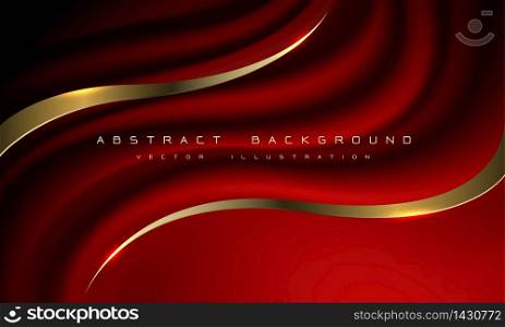 Abstract dark red fabric wave gold line curve with text on blank space design modern luxury background vector illustration.