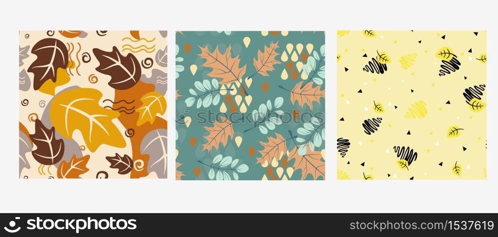 Abstract deciduous patterns made in caricature style. Rolling color ornament: autumn, spring, summer. Trendy modern vector graphics for background, wallpaper, print.. Abstract deciduous patterns made in caricature style. Rolling color ornament