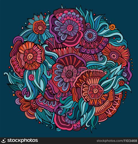 Abstract decorative floral ethnic doodles composition. Vector background. Abstract decorative floral ethnic doodles composition