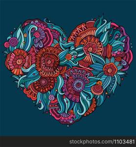 Abstract decorative floral ethnic doodles heart composition. Vector background. Abstract decorative floral ethnic doodles composition