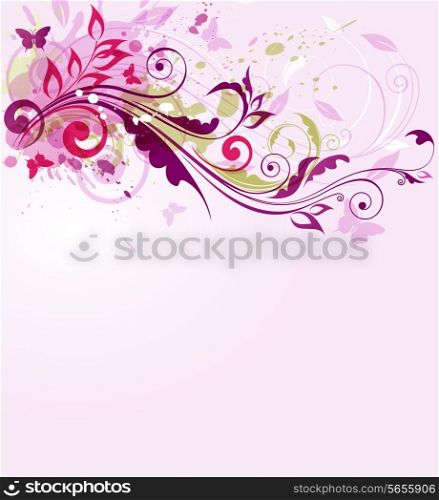 Abstract decorative floral vector background with butterflies