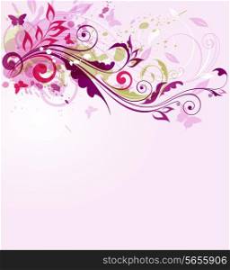 Abstract decorative floral vector background with butterflies
