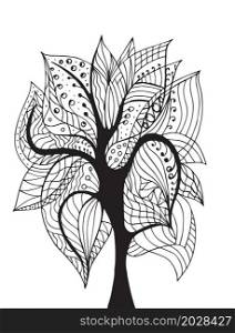 Abstract decorative tree on white creative background. Hand drawn graphic creative vector illustration.