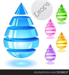 Abstract design elements in drop shape. In five colors