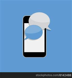 Abstract Design Flat Mobile Phone with Speech Bubbles. Vector Illustration. EPS10