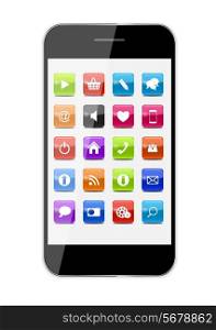 Abstract Design Mobile Phone with Glass Button Icons . Vector Illustration EPS10