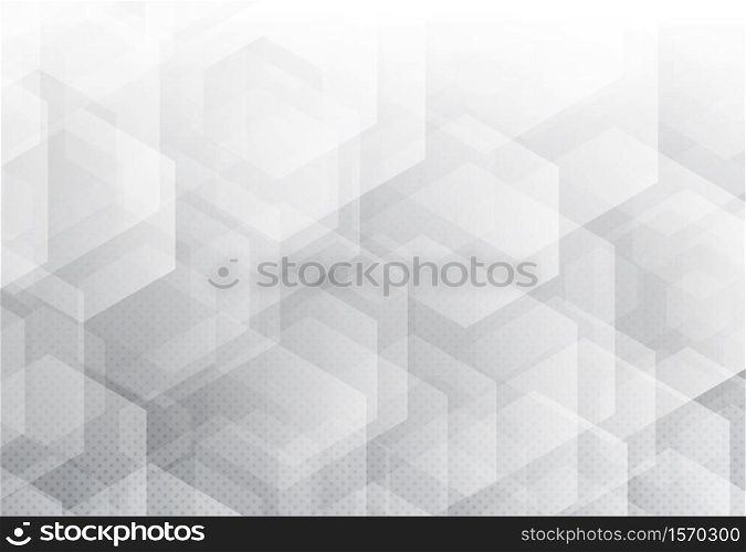 Abstract design of white hexagonal pattern technology with halftone decorative background. Decorate for ad, poster, artwork, template design, print. illustration vector eps10