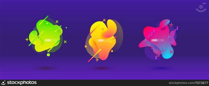 Abstract design set of liquid shapes. Fluid vector design. Gradient flyer, banners with flowing liquid shapes. Modern presentation template.