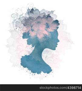 Abstract Design Vintage Grunge Beautiful Silhouette Floral Woman