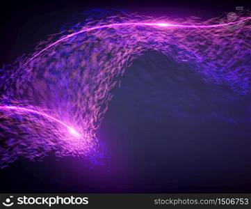 Abstract destroyed violet flame vector mesh background. Futuristic technology style. Elegant background for business presentations. Flying debris. eps10