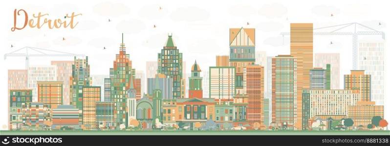 Abstract Detroit Skyline with Color Buildings. Vector Illustration. Business Travel and Tourism Concept with Modern Architecture. Image for Presentation Banner Placard and Web Site.