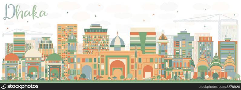 Abstract Dhaka Skyline with Color Buildings. Vector Illustration. Business Travel and Tourism Concept with Historic Buildings. Image for Presentation Banner Placard and Web Site.