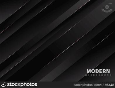Abstract diagonal black background. Modern style concept with rosegold line decoration. Vector illustration