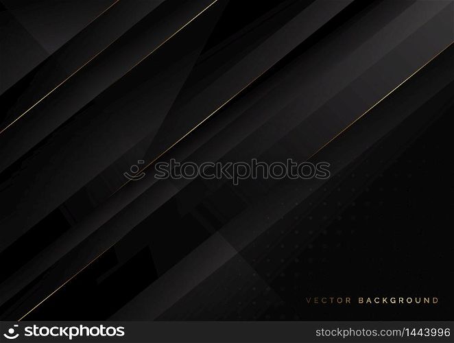 Abstract diagonal black background with golden lines. Luxury style. Vector illustration
