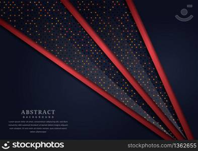 Abstract diagonal dark blue overlapping layer with border red with glitter and glowing dots on dark blue background modern style with copy space. Vector illustration
