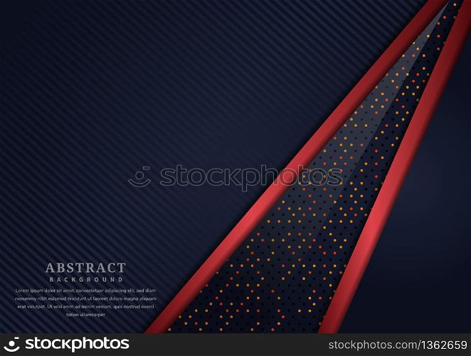 Abstract diagonal dark blue overlapping layer with border red with glitter and glowing dots on dark blue background luxury style with copy space. Vector illustration