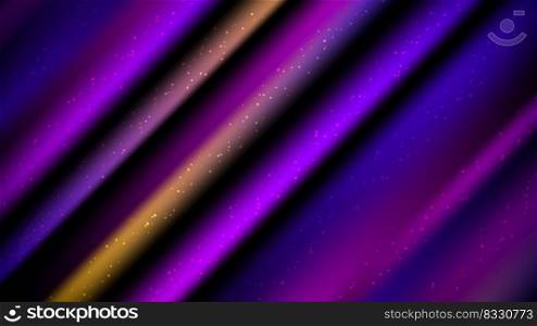 Abstract diagonal neon color lighting on black background with dust spread texture. Vector illustration