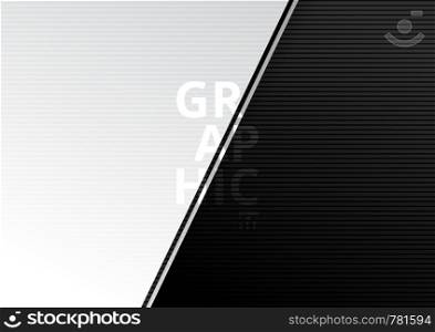 Abstract diagonal paper cut style white and black gradient color beautiful background and horizontal lines texture with space for text. You can use for template brochure, poster, banner web, print, etc. Vector illustration