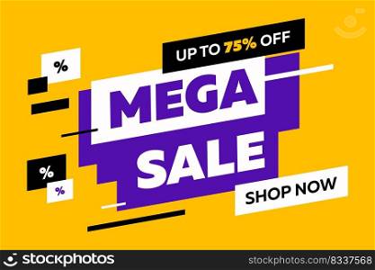 Abstract diagonal shapes for sale flyers on yellow background. Dynamic shapes and lines, Mega Sale, Shop now text. Vector illustration for advertising design, banner and poster templates