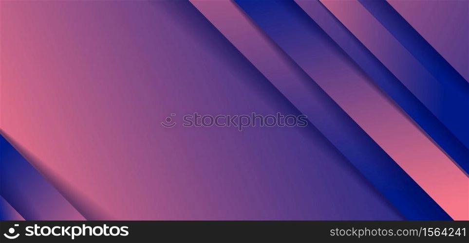 Abstract diagonal stripes blue and pink gradient shape background with shadow paper cut style. Vector illustration