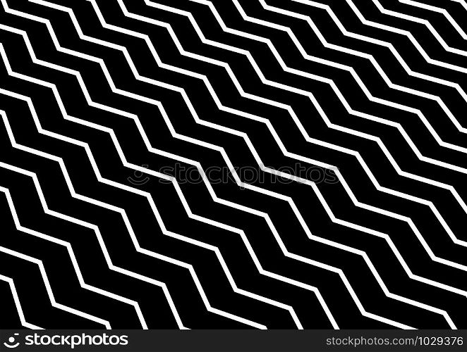 Abstract diagonal white chevron wave or wavy pattern on black background. Vector illustration