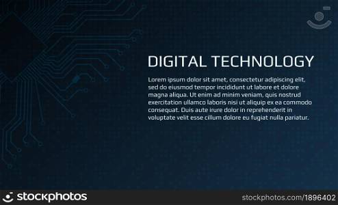 Abstract digital background template for websites, news or articles. A circuit board and many blocks symbolizing blockchain technology in the background. Vector EPS 10.
