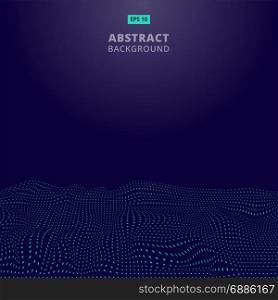 Abstract digital blue dots wave with flowing particles. Cyber or technology background.Vector illustration.