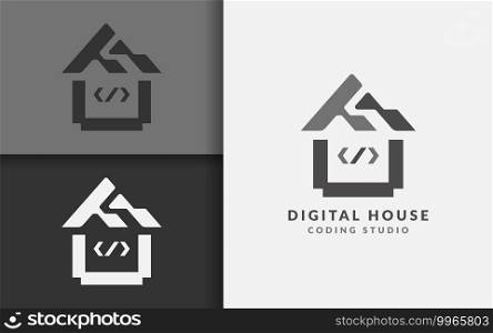 Abstract Digital House Logo Design with Minimalist Modern Style Concept.