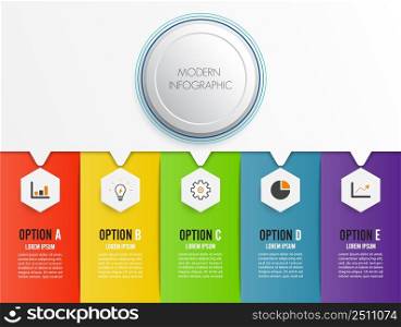 Abstract digital illustration Infographic five otions. Vector illustration can be used for workflow layout, diagram, number options, web design.