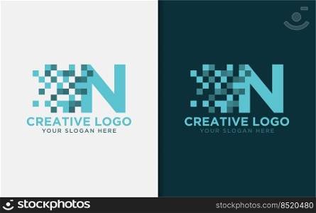 Abstract Digital Initial Letter N with Minimalist Concept Logo Design.