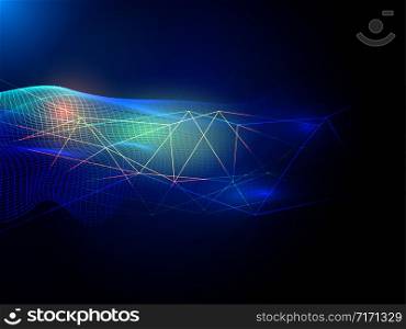 Abstract digital lines technology and effects of multicolored lighting, vector illustrations
