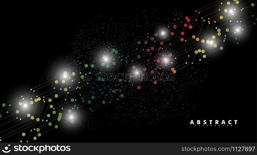 Abstract digital technology black background. lines and points connected. vector design illustration.