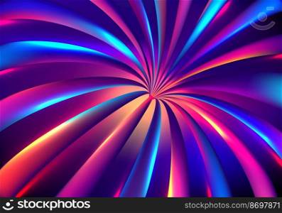 Abstract digital technology concept 3D neon colors glowing light rays tunnel speed motion on vibrant color background. Vector illustration