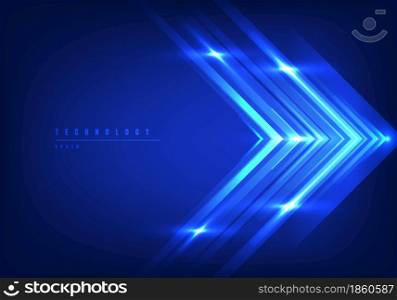 Abstract digital technology concept blue arrow line speed motion movement fast of data in the light on dark blue background. Vector illustration