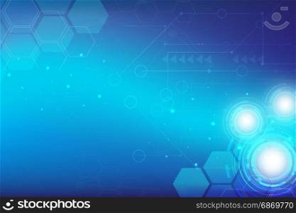 abstract digital technology with blue gears background vector, hexagon
