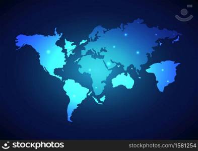 Abstract digital world map global social network. Technology background. Vector illustration