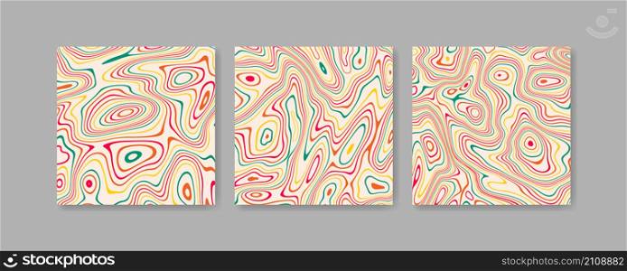 Abstract distorted colorful stripes background set