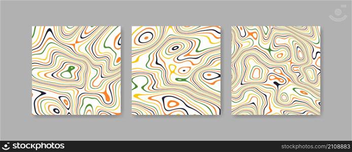 Abstract distorted colorful stripes background set