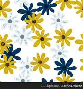 Abstract ditsy flowers seamless pattern isolated on white background. Creative botanical backdrop. Simple chamomile print. Floral ornament. Design for fabric , textile print, surface, wrapping, cover.. Abstract ditsy flowers seamless pattern isolated on white background. Creative botanical backdrop. Simple chamomile print.