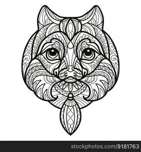 Abstract dog with decorative ornaments and doodle elements. Close up Pomeranian dog head. Vector illustration. For adult antistress coloring page, print, design, decor, T-shirt, tattoo, embrodery. Pomeranian dog head coloring book page vector illustration