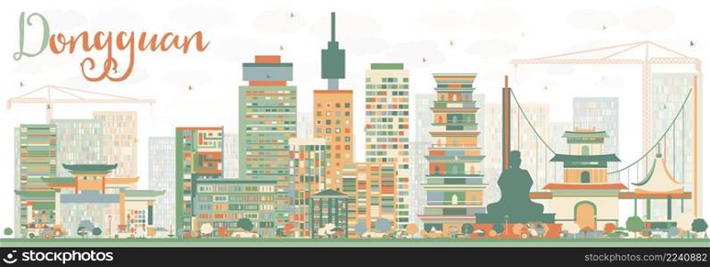 Abstract Dongguan Skyline with Color Buildings. Vector Illustration. Business Travel and Tourism Concept with Modern Buildings. Image for Presentation Banner Placard and Web Site.