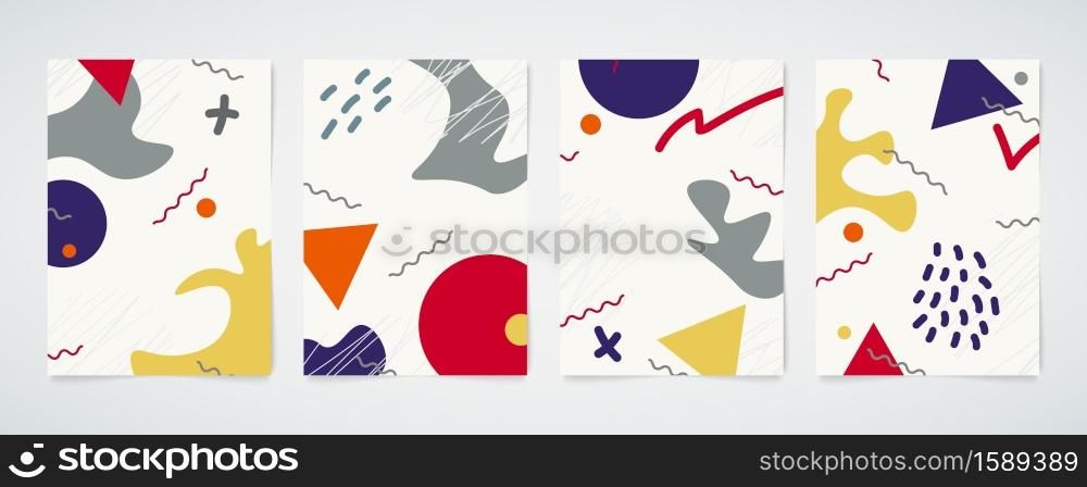 Abstract doodle brochure of colorful design template with style shape artwork set. illustration vector eps10