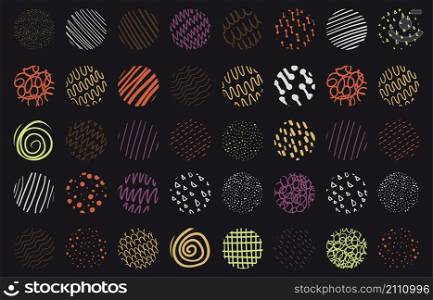 Abstract doodle circles pattern template design of artwork. Simply design for isolate hand drawing background set. Illustration vector